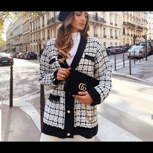 Chanel inspired Zara tweed plaid houndstooth oversized cardigan
